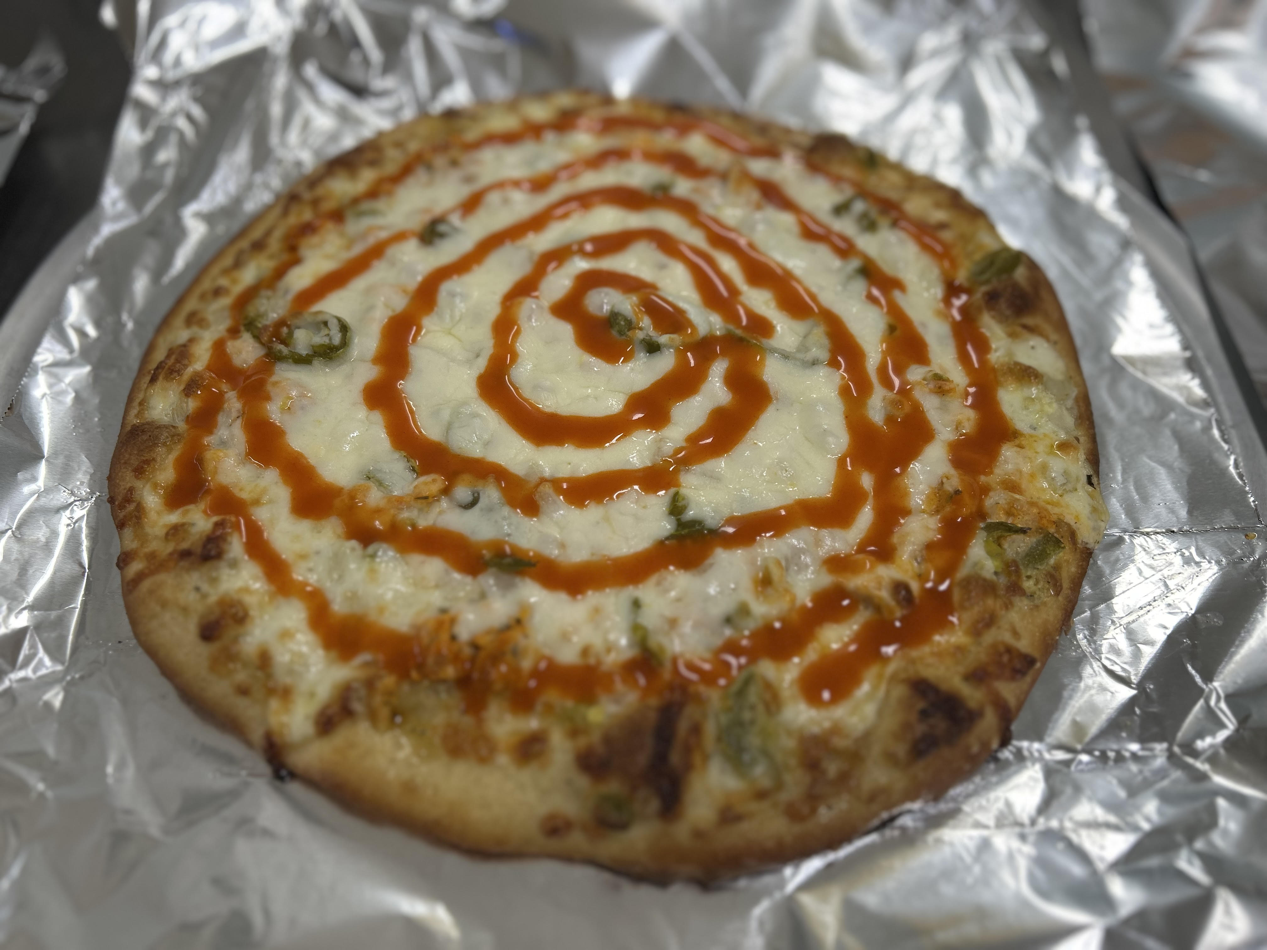 Midwest Synthetics Buffalo Chicken pizza